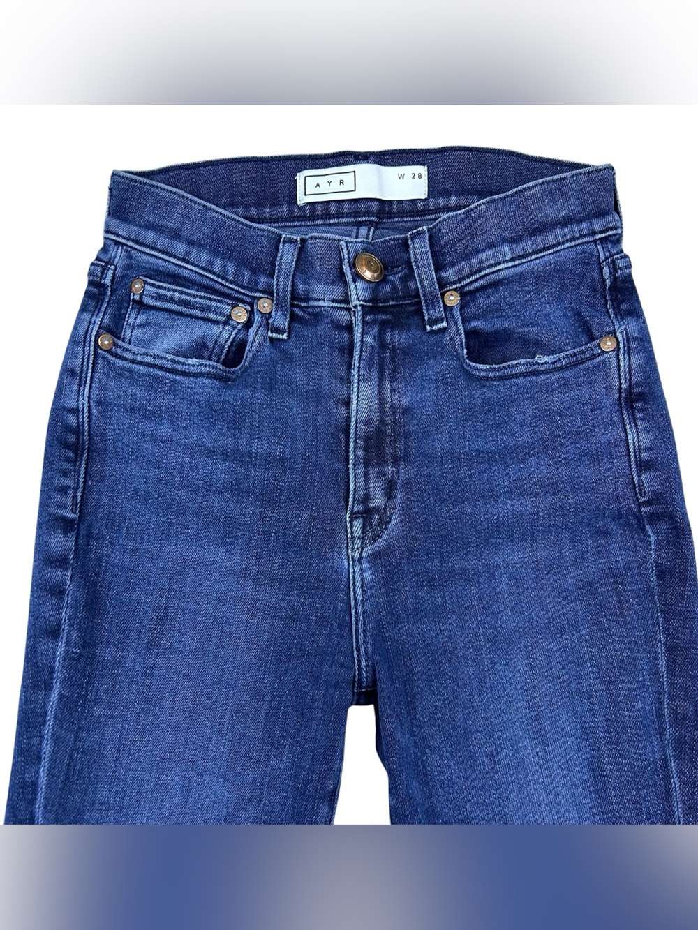 AYR Superba High Rise Straight Leg Jeans Size 28 Stretch Raw Hem Blue Denim - Picture 3 of 16
